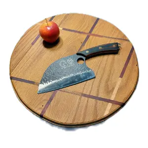 Large Red Oak Cutting Board with Purple Heart Cedar Paducah Zebra Wood & Oyoume Accents for Kitchen Use