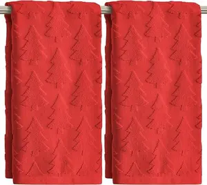 Artoid Mode 2 Pcs Red 3D Xmas Tree Jacquard Christmas Hand Towels for Bathroom, 100% Cotton Soft Absorbent Bathroom Decor Towels, 13.7 x 29.5 Inch