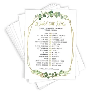 Bride to Be Trivia – Bridal Shower Game, Gold Greenery (50 Cards)