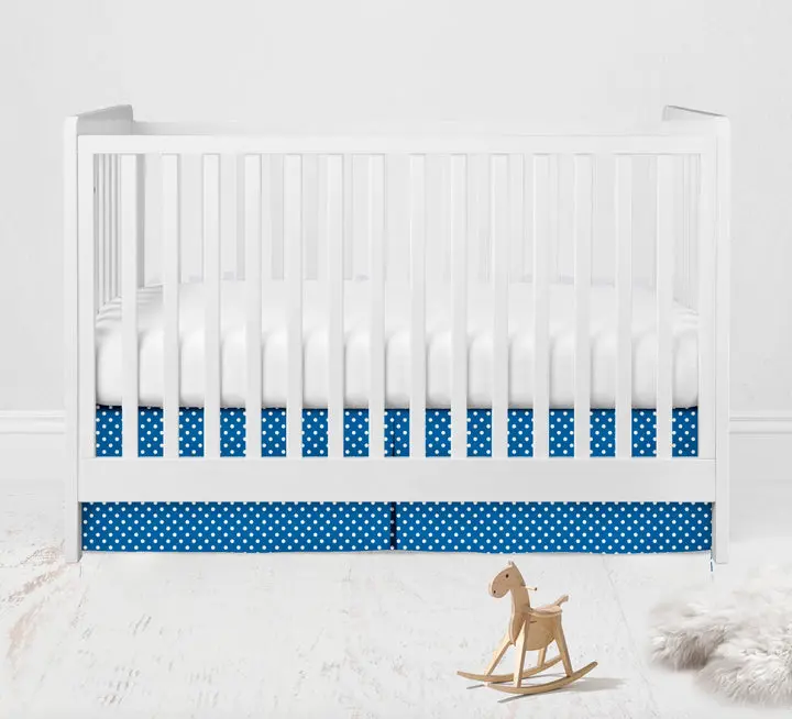 Bacati Pin Dots Crib Skirt Dust Ruffle - Navy