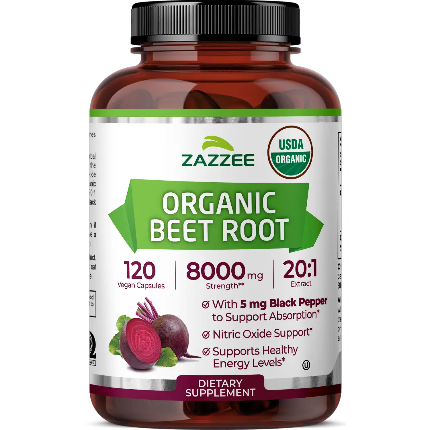 Zazzee USDA Organic Beet Root 20:1 Extract Capsules - 20X Concentrated Beetroot Superfood Supplement for Everyday Vitality and Physical Performance - Vegan Non-GMO Daily Wellness with Black Pepper for Efficient Utilization - 120 Count 4 Month Supply
