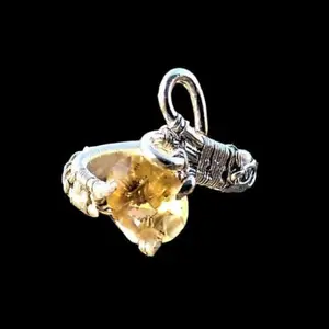 Size 7 Sterling Silver Natural Untreated Citrine November Birthstone Elven Elvish Genuine Gemstone Fantasy Magical Wire Wrapped Ring