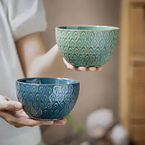 1pc Quail Pattern Rice Bowl, 5-Inch Embossed Ceramic Bowl, Unique Design Tableware, Durable & Stylish Dining Accessory