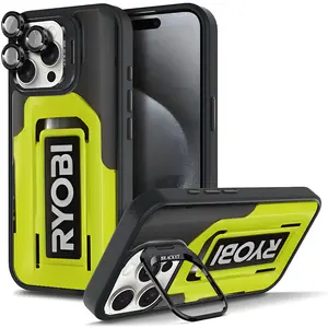 (springtok) RYOBI Tools Aesthetic Pattern MagsafeCasing For iphone 16 15 14 13 12  PRO PLUS MAX HardTPU Tough Metal lens frame Film With Bracket Stand GiftSpeaker Bluetooth Camera Holder Cellphone AccessoriesPhone Cases