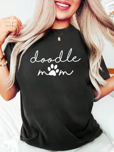 Golden Doodle Mom Mini Labradoodle Goldendoodle Pawprint women's shirts T-Shirt Cotton Graphic Tee For Women, Round Neck Short Sleeve Casual Tops vintage graphic tees