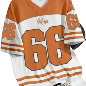 Vintage 66 King Football Jersey V-Neck Tee: Retro American Streetwear Oversized Fit for Men & Women, Summer Street Style Essential
