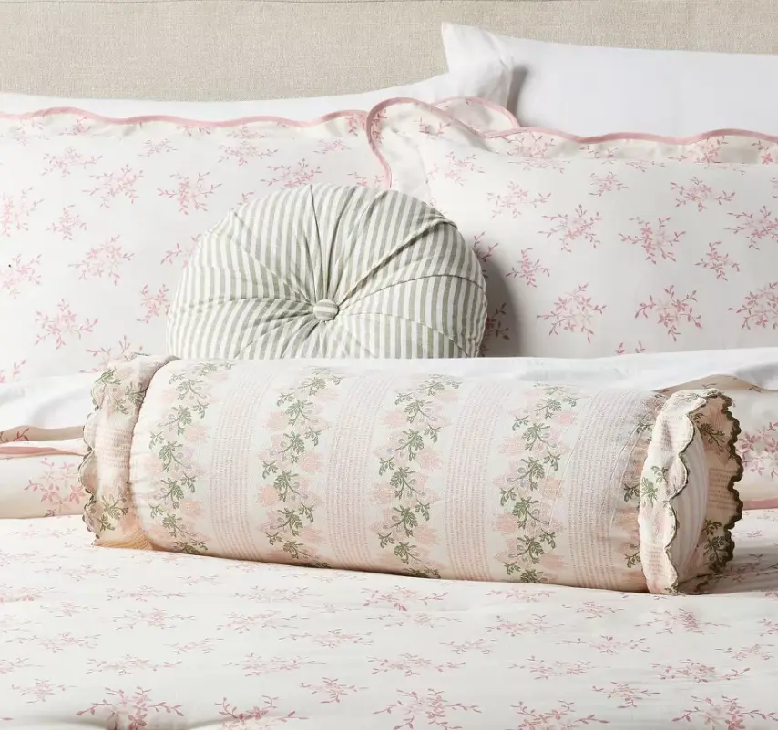 18"x7" Striped Floral Bolster Throw Pillow, Decorative Cylinder Pillow for Dorm Bedroom