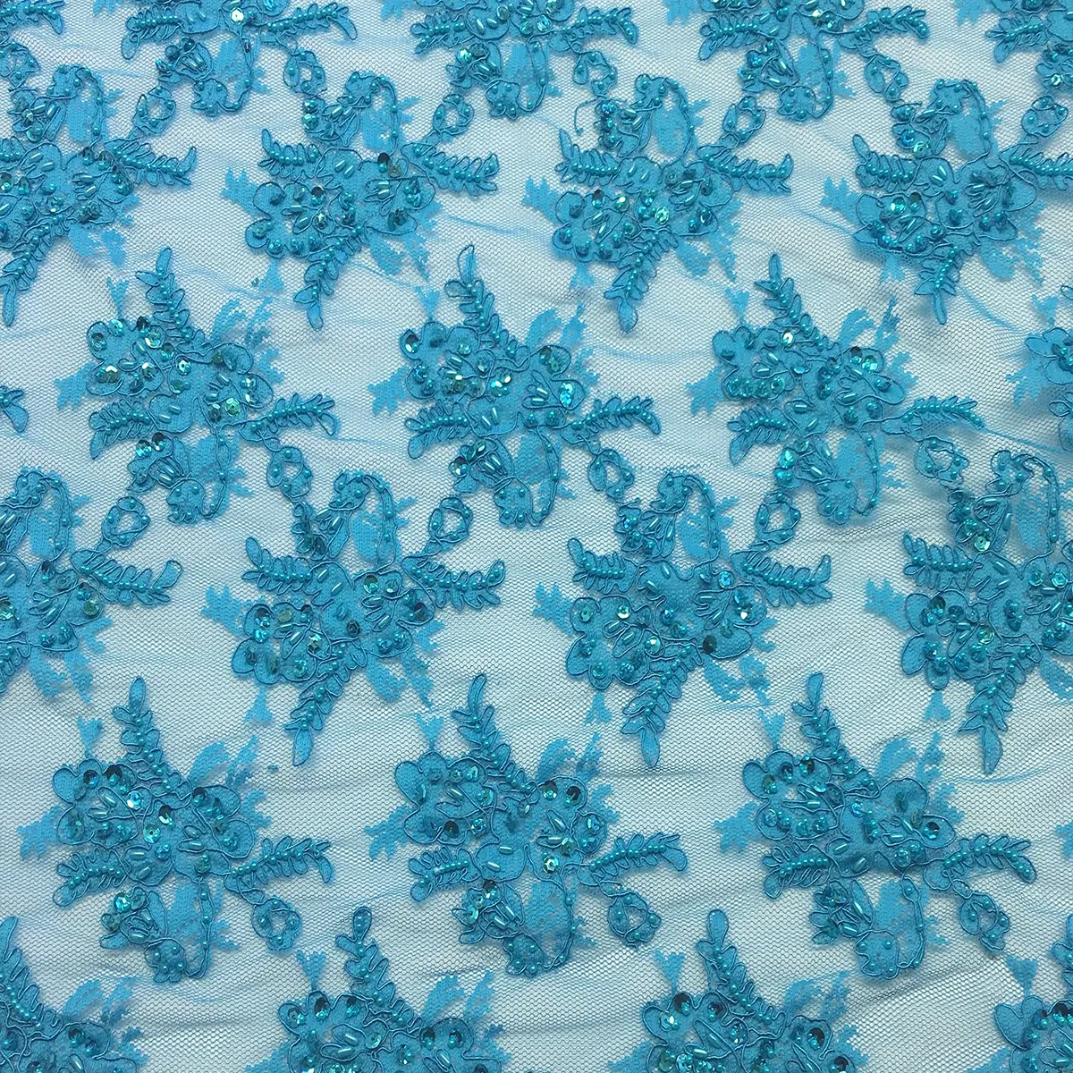 French Queen Turquoise Fabric| High-Quality Material—Sold by the Yard