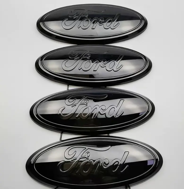 Ford oval LED light-up emblem, black housing with illuminated lettering badge replacement part, car modification accessory for front grille and tailgate, compatible with Ford models