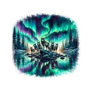 Wolves Northern Lights • T-shirt Tee Shirt Comfortable Unisex Sublimation Casual Graphic Cute Wolf Stylish Top River Nature