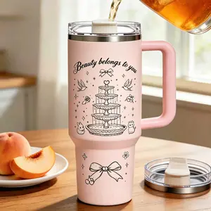 Coquette Pink 40oz Tumbler With Handle Beauty Belongs To You Cute Bunny Fountain Insulated Travel Coffee Cup Spill Proof Gift For Her Girlfriend Mom Grandmom water bottles Bottled Drinkware Flasks Portable Reusable