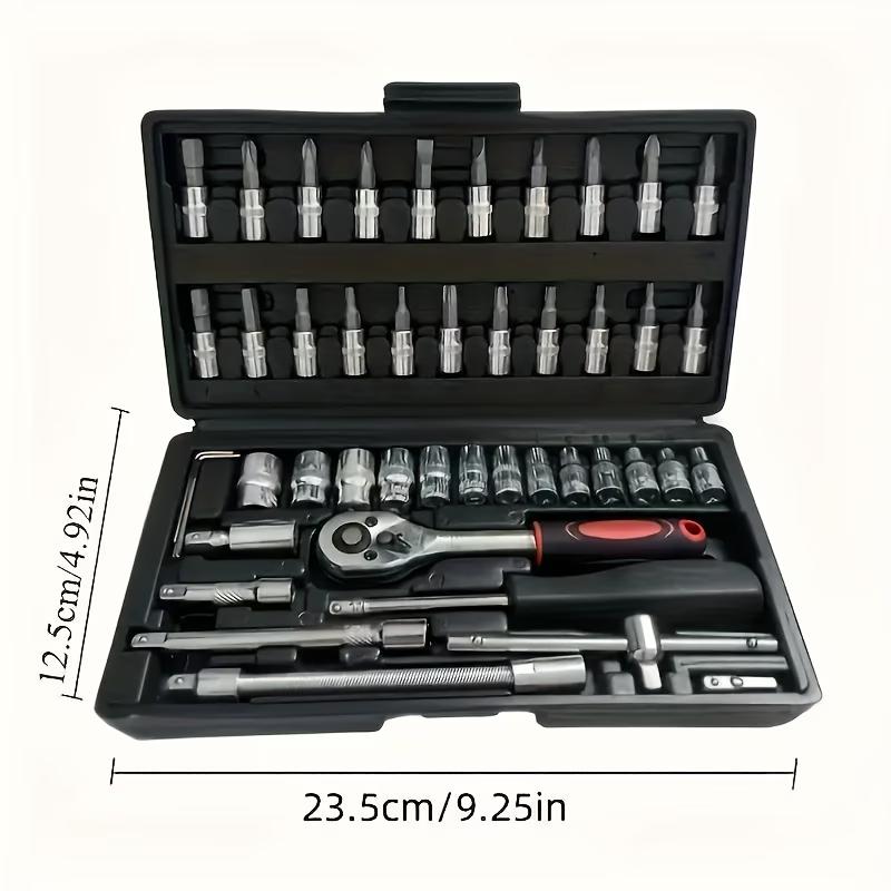 46-piece heavy-duty 1/4-inch quick-release ratchet socket wrench set, including screwdriver components and extension rod - comes with ratchet storage box - sturdy and durable, suitable for professional technicians and - compatible with vehicles