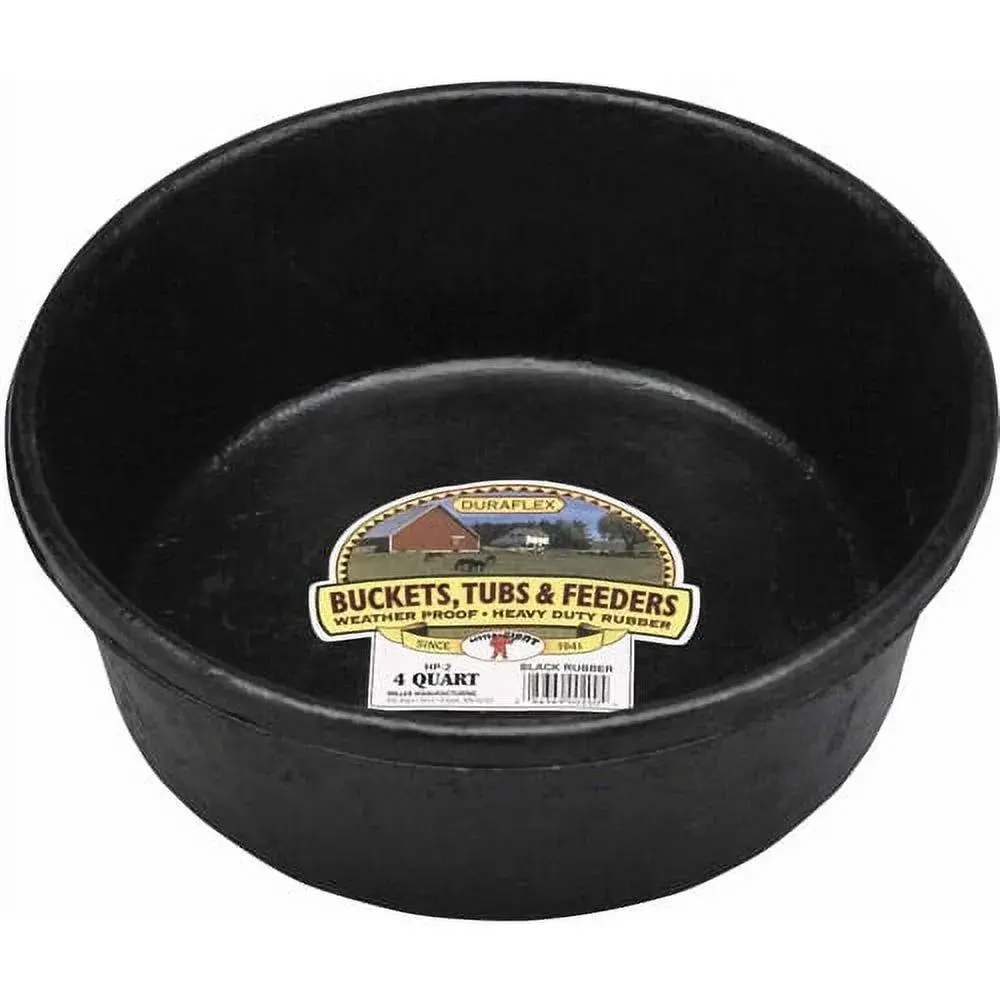 Little Giant Round Heavy-Duty Crush-Proof Rubber Tub - 4 Qt Feed Pan, Freeze-Safe, Long-Lasting Household Daily Bucket for Indoor Livestock Use, Home Supplies