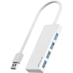 USB 3.0 Hub, Portable Slim USB Hub Adapter, 0.8 ft Multiple USB Splitter, USB Extender for PC, Laptop, iMac, Surface Pro, MacBook,  Pro, Flash Drive, XPS, , HDD?White?