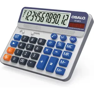 Desktop Calculator  5in LCD Display 12-Digit Big Button Giant Accounting Calculator,  & Solar , for Office Business & Home(OS-6815)