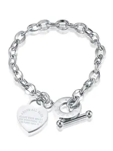 Fashion Simple Heart Charm Link Bracelet, Heart Shaped Bracelet, Heart Lock Bracelet, Stainless Steel Jewelry for Women for Party, Daily Clothing Decor, Trendy All-match & Exquisite Jewelry for Birthday Gift