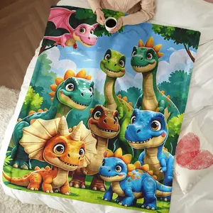 Cute Smiling Dinosaur Blanket for Boys, Soft Flannel, Comfortable and Warm, Animal Theme, Suitable for All Seasons
