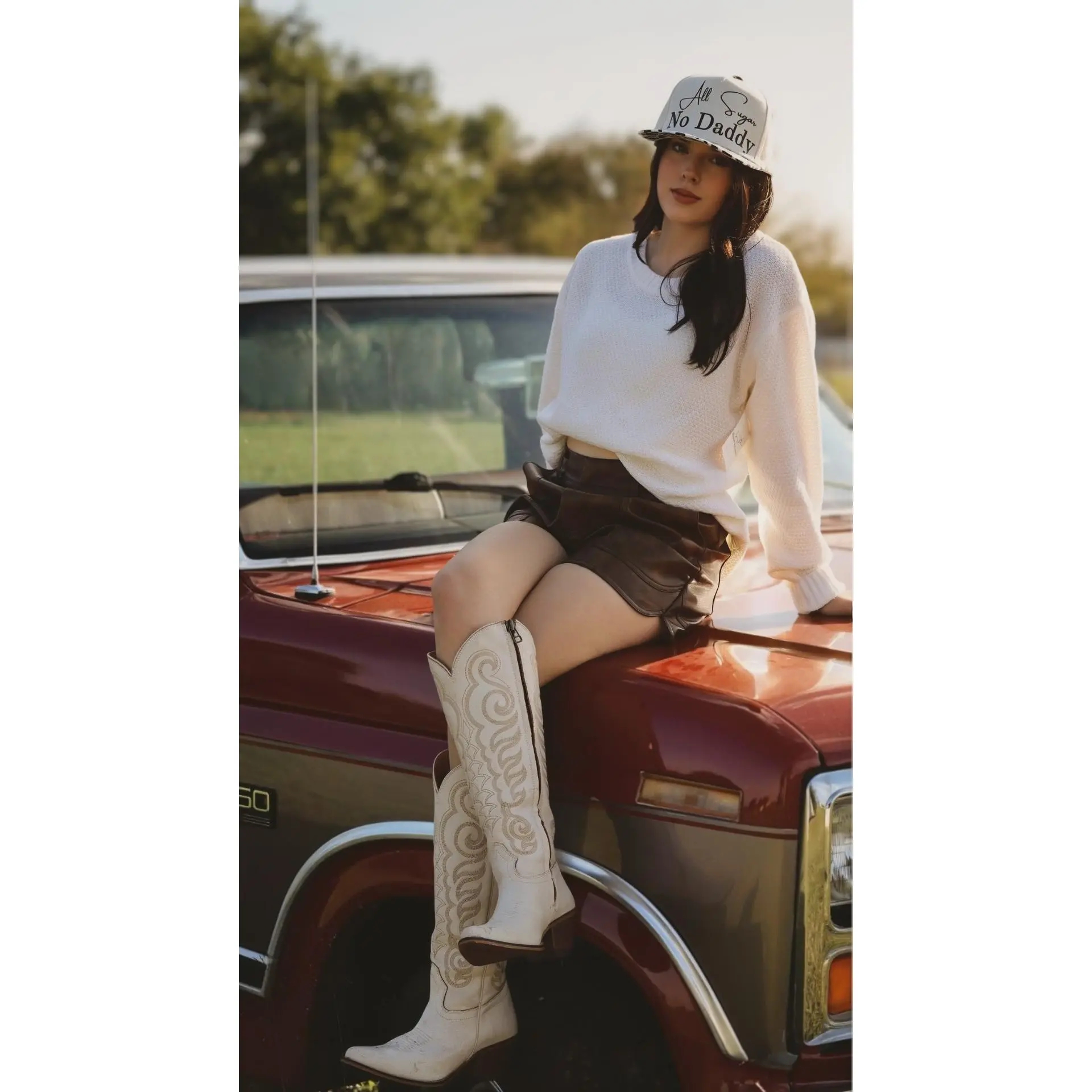 Women's Smooth Faux Leather Cowgirl Shorts - High Waist Classic Western Chic Bottoms with Statement Fabric, Pockets, Belt Loops, Zipper Closure, Casual, Multi-Size, Graphic, Cowboy Shorts, Tailored Seams, Style, Clothes, Bold Faux Leather, Side & Back Poc
