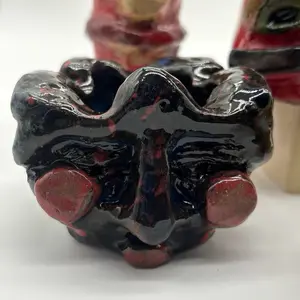 Dark Blue Ceramic Facetray with Red Spackles Functional Sculptural Ashtray Handmade by Artist Realm