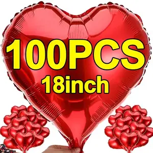 10pcs 18 Inch Peach Heart Aluminum Film Balloons, Valentine's Day Birthday Inflatable Prop, Memorial Day Heart Decoration, Party Scene Decor