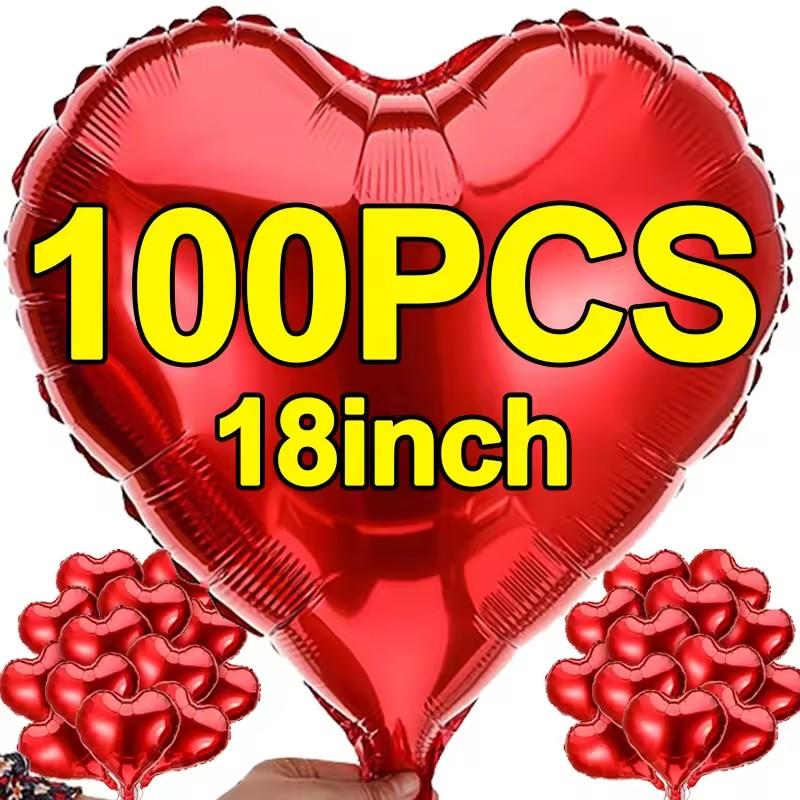 10pcs 18 Inch Peach Heart Aluminum Film Balloons, Valentine's Day Birthday Inflatable Prop, Memorial Day Heart Decoration, Party Scene Decor, Heart Shaped Balloons