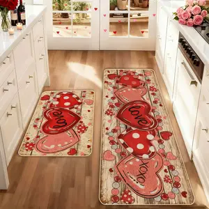 2 Counts Valentine's Day Kitchen Mat Set, Heart Design, Non-Slip Soft Low Height, Spring Summer Home Decor, Holiday Cooking & Celebration, Kitchen Floor Mat