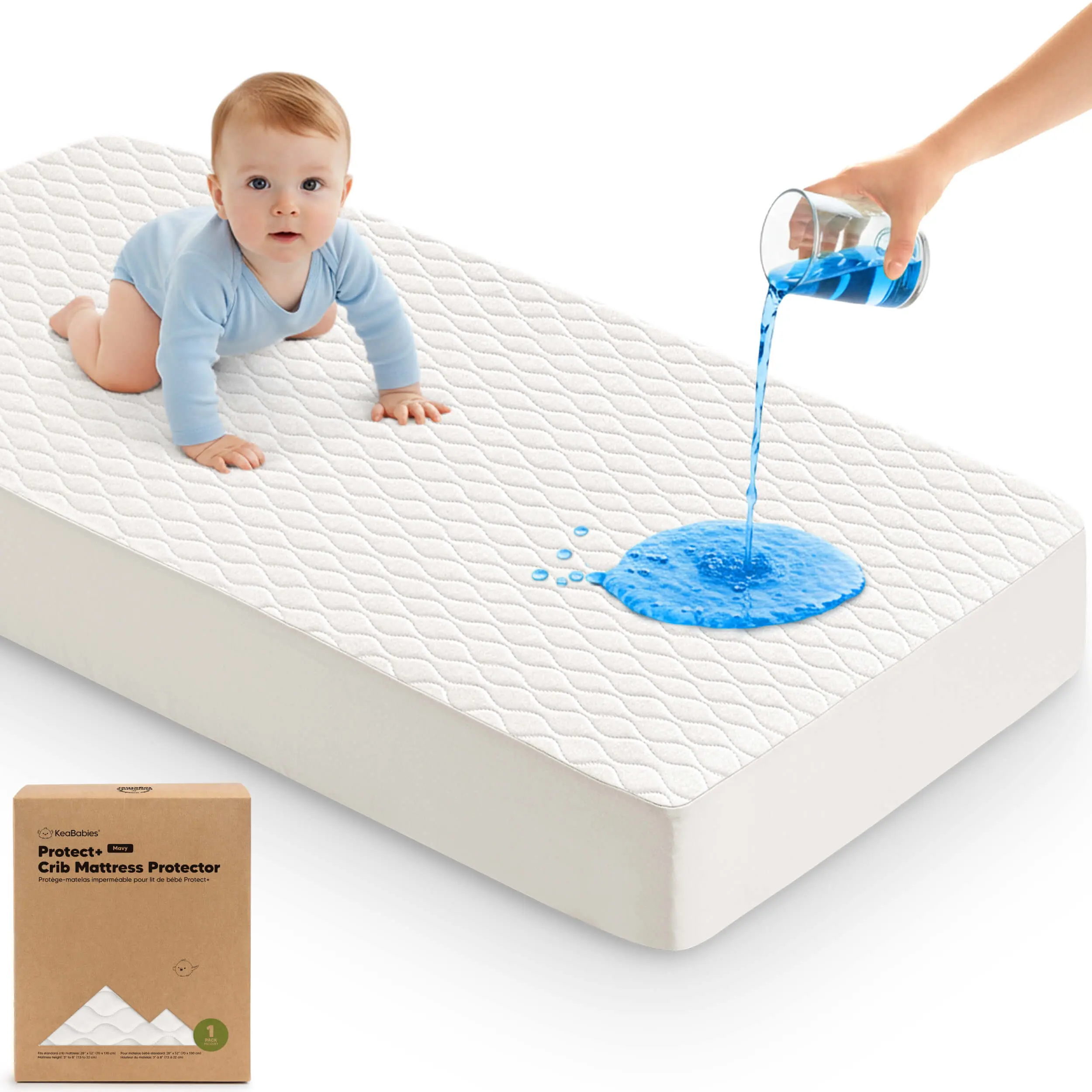 1-Pack Waterproof Crib Mattress Protector Cover Fitted - Quiet Baby Crib Mattress Pad Sheets, 52" x 28" Soft Quilted Cotton Baby Sheet, Machine Washable, Easy Fit, Durable
