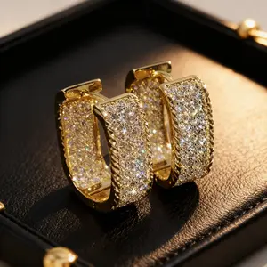 Luxurious Sparkling Square Hoop Earrings! Full Zircon Inlaid Glam Formal Occasion Jewelry