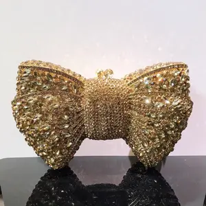 XIYUAN BOW Women Crystals Evening Clutch Bags For Wedding Party Purse Elegant and Shinny Design  Diamonds Day Clutches Lady Big Rhinestones Handbag Female Gemstone Clutch Purses Female Hanbags Natural Stones Evening Bags Gems Day Clutches Bags