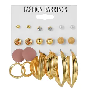 Alloy Earrings Set - Vintage Pearl Card Earrings Set, Square Geometry Design, 6-Piece Earring Set