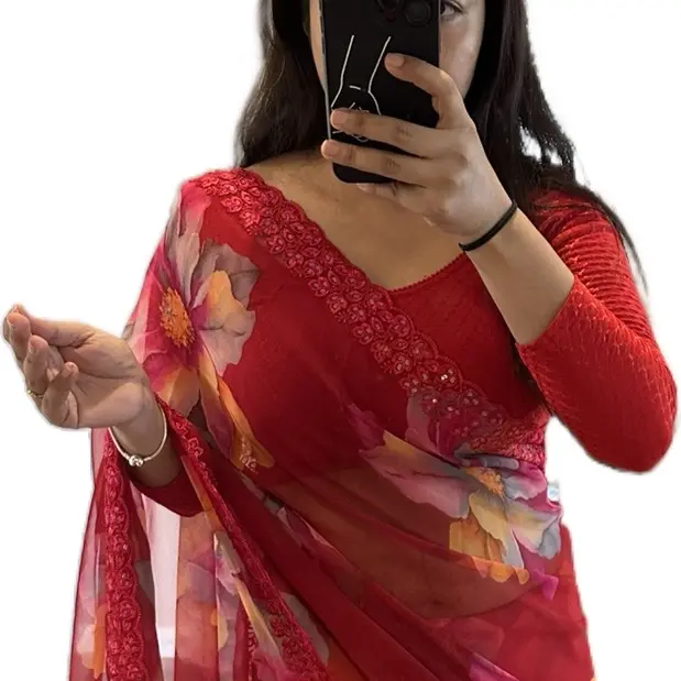 Solid Georgette Saree for Women, Traditional Lightweight Fabric Costume with Pre-Attached Fall and Picco Finish, Women's Clothes Accessories, Style, Costumes, Aesthetic, Elegant