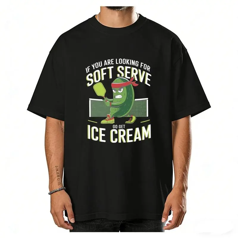 Soft Serve Pickleball Joke T-Shirt, Funny Pickleball Ice Cream T-Shirt, Cute Pickle With Paddle Shirt, Fun Sports Fan Gift