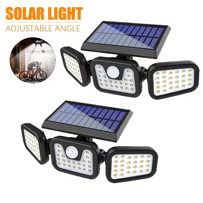 2-Pack Solar Outdoor Wall Light - 3-Head 300LED Flood Light with Remote, IP65 Waterproof Adjustable Solar Security Lamp for Garden, Garage