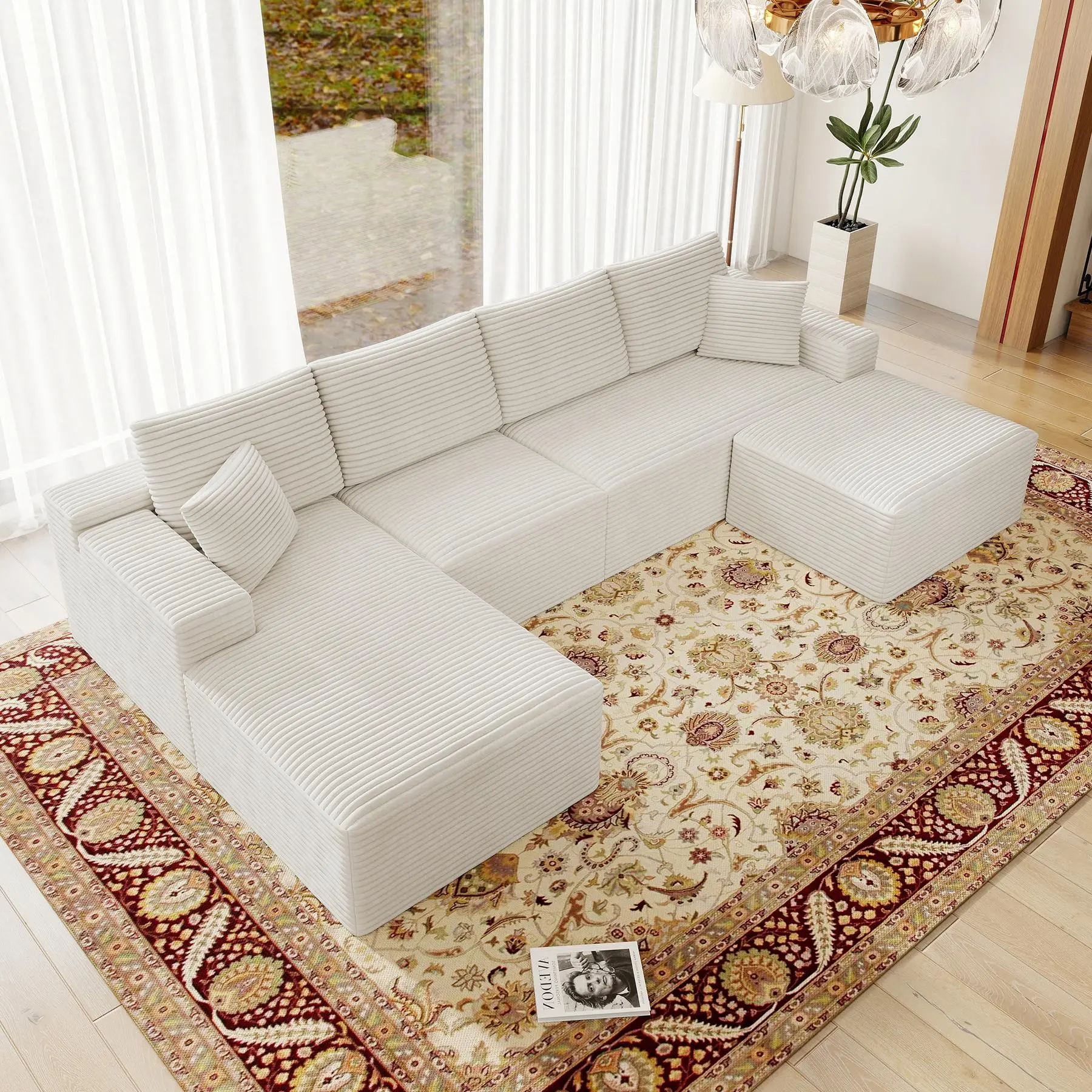 WHITE-131.9"L-shaped Left Facing Chaise with ottom