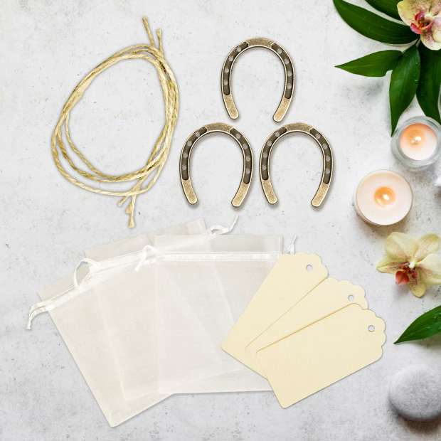 Lucky Horseshoe Gift Set 3PCS Metal Horseshoes with Tags Good Luck Decoration for Wedding Party Derby Décor