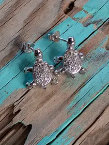 Sterling Silver CZ Tiny Turtle Dangling Earrings On Post