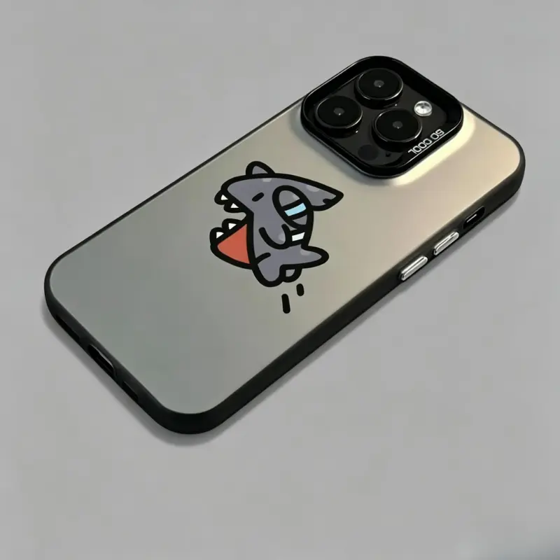 Anime Shark Pattern Black Silicone Smartphone Casing - Military-Grade Drop Protection, Anti-Scratch, Ultra-Thin Cover for Phone 17 Pro Max, 16 Pro Max, 15 Plus, 14, 13, 12, 11, Xs, XR & Air Handheld Accessories