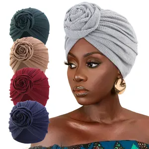 Elegant Waffle Cotton Rose Pattern Headscarf Cap Turban Chemo Hat - Versatile Comfortable Stylish Accessory for All Occasions