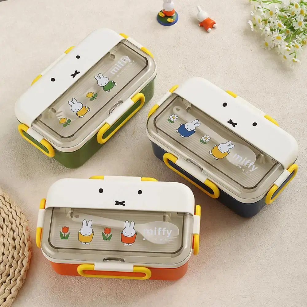 Miffy Grid Lunch Box Cute Anime Cartoon Simple Creative Water Injection Heating Stainless Steel Kawaii Lunch Box Home Gift