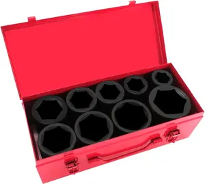 1 Inch Drive Deep Impact Socket Set,9 Pieces,6-Point,SAE Sizes (1",1-1/8",1-1/14",/8",1-1/2",1-5/8",/4",1-7/8",2"),Cr-Mo Steel