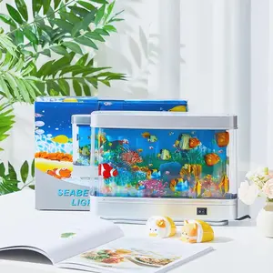 Fake Motion Fish Tank Mini Aquarium, Artificial Tropical Decorative Lamp Night Light with Moving Fish, Gift for Family