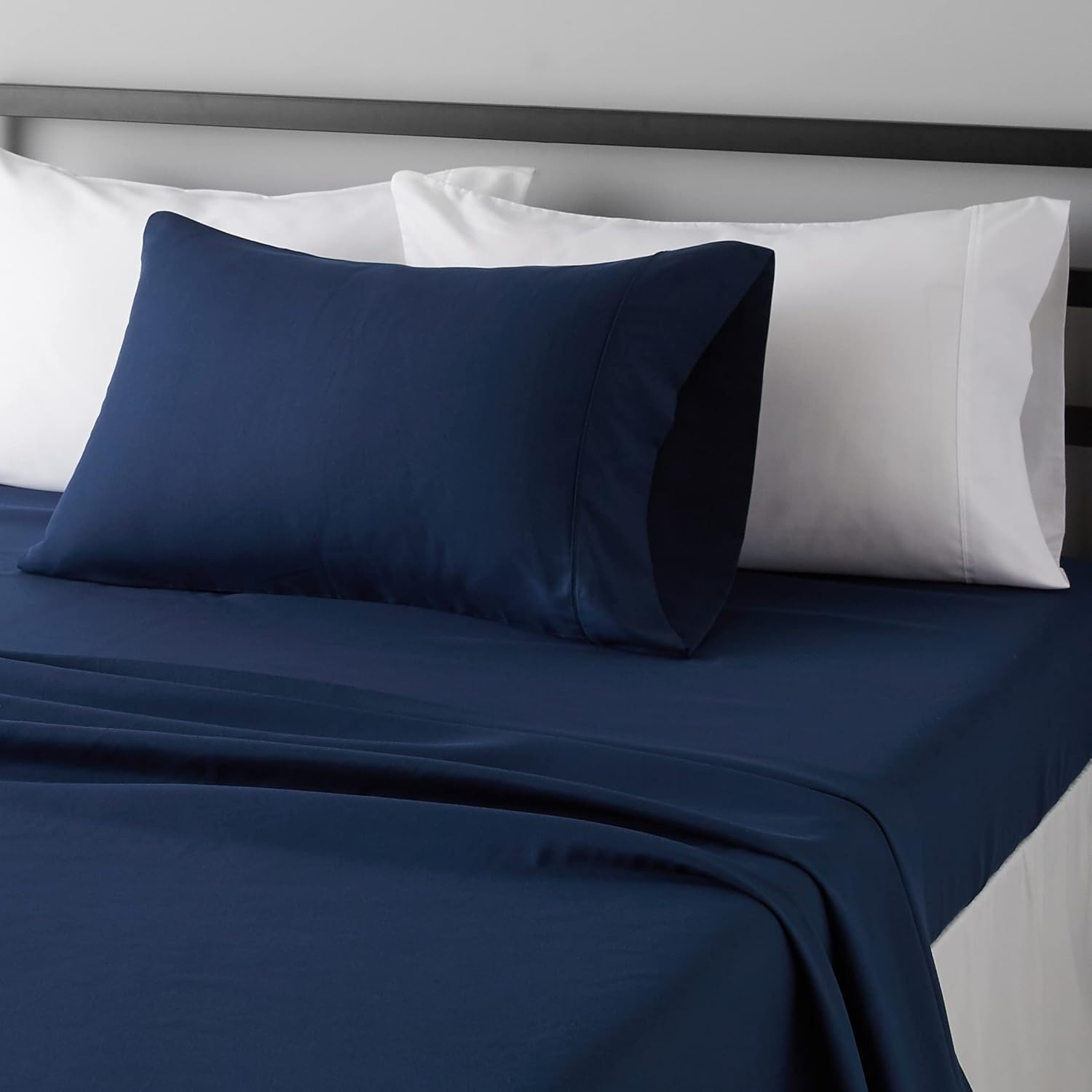 Lightweight Super Soft Easy Care Wrinkle Free Microfiber 3 Piece Bed Sheet Set with 14-Inch Deep Pockets, Twin, Navy Blue, Solid, Kids, Men & Women Bedding