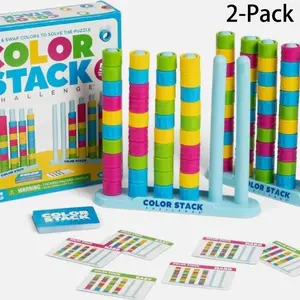 （2-Pack）Color Stack Challenge – Easter Basket Stuffers for Kids, A Fast-Paced Color Matching Puzzle Game for Fun Easter Family Game Night, Includes 2 Stack Racks, 50 Challenge Cards, & 80 Rings
