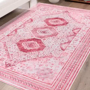 2025 New Vintage Faux Cashmere Printed Rug,Machine washable Rugs , Low PileSoft Boho Floor Covering Carpet, Non-Slip Backing Rug, Floor Mat for Bedroom, Kitchen, Dining Room, Indoor Home Decorative Carpets, Pink, Green, Blue