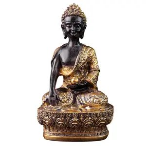 Golden Buddha Statue, Resin Buddhist Sculpture for Home Decor & Meditation Altar