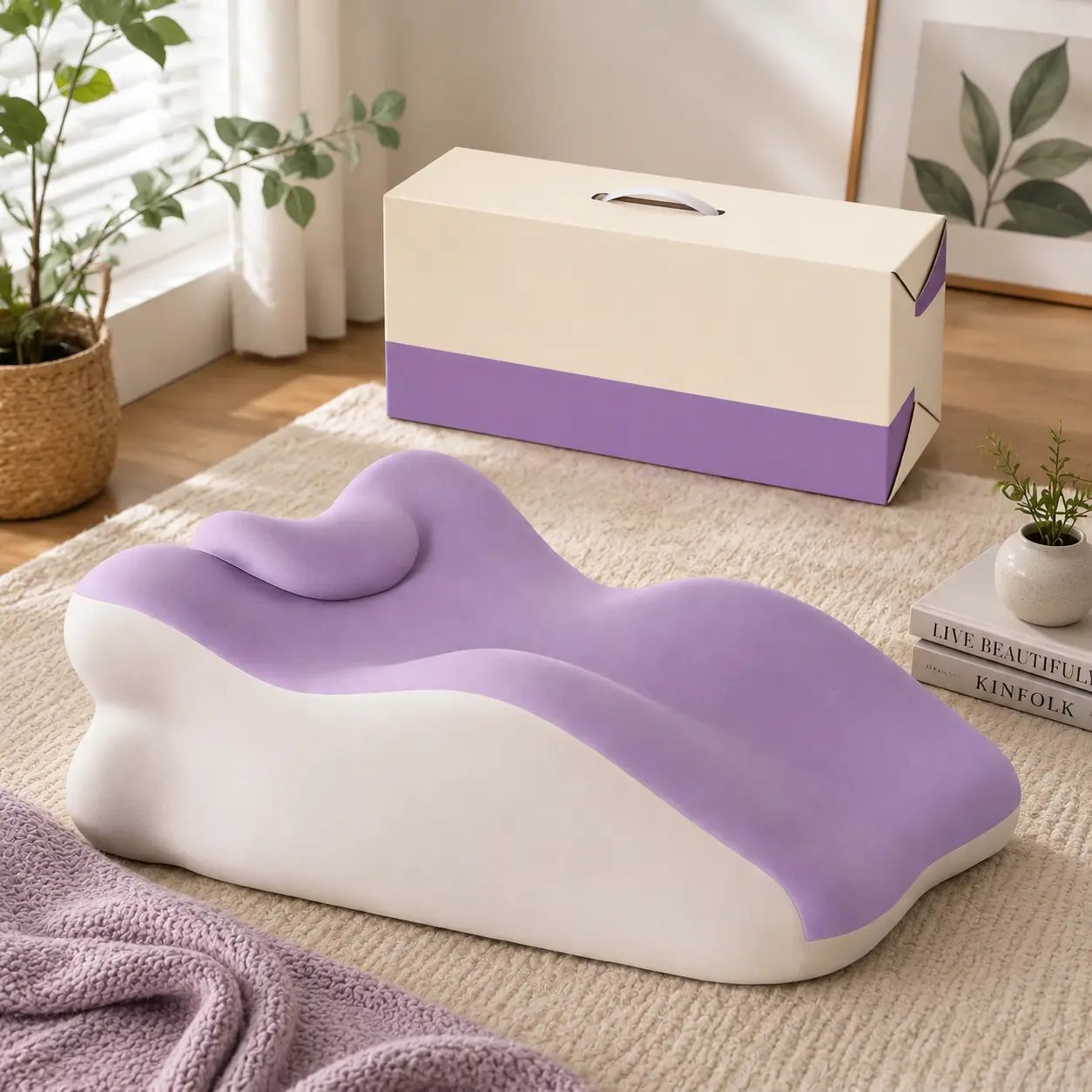 Memory Foam Ergonomic Neck Support Pillow, Face Down Reading Cushion with Removable Cover for Bed & Sofa