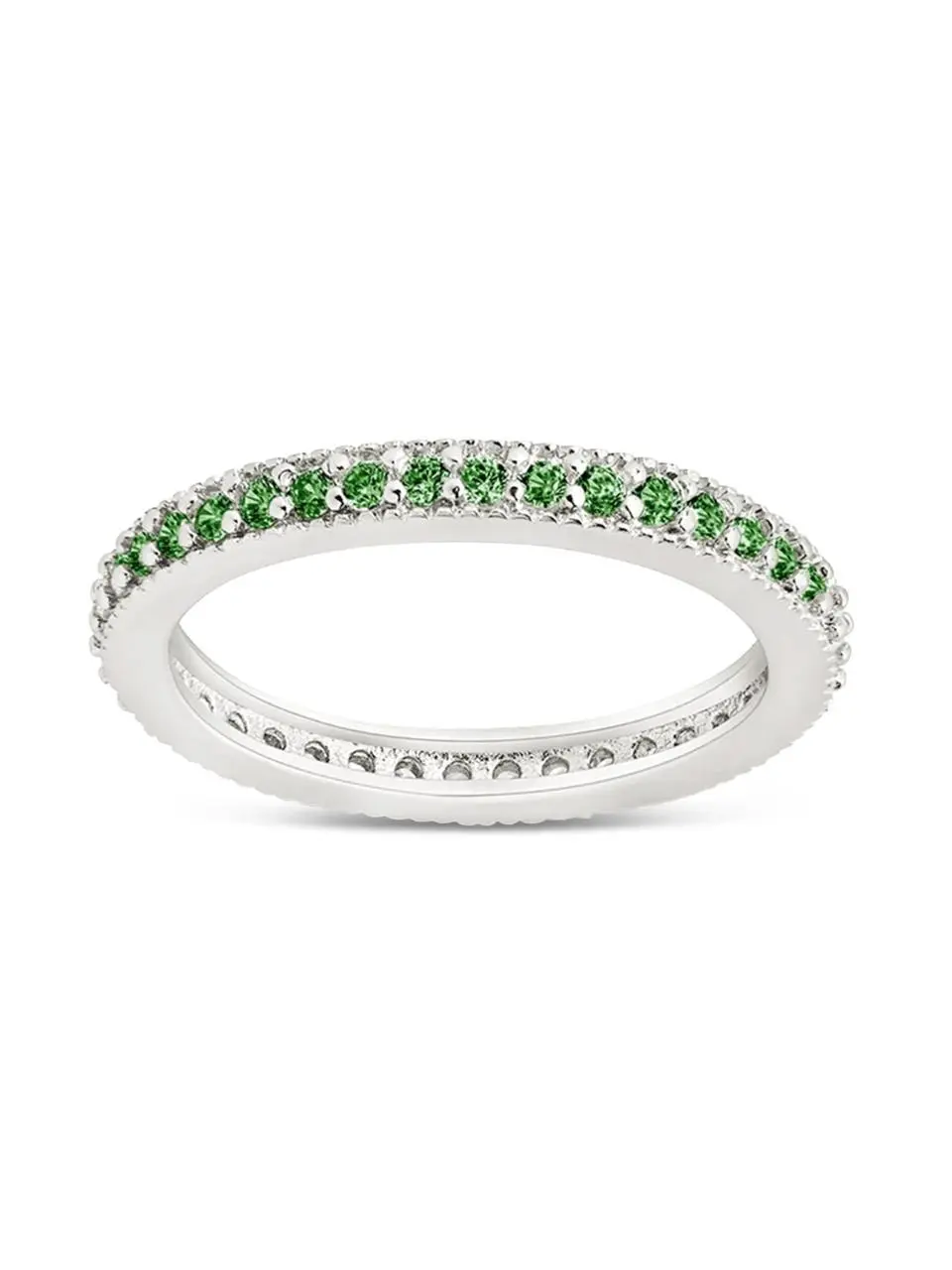 Sterling Silver 2.5mm Thin Emerald CZ Band Ring