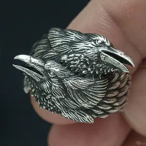 Crow ring double head crow ring animal ring exaggerated hip hop punk rock ring