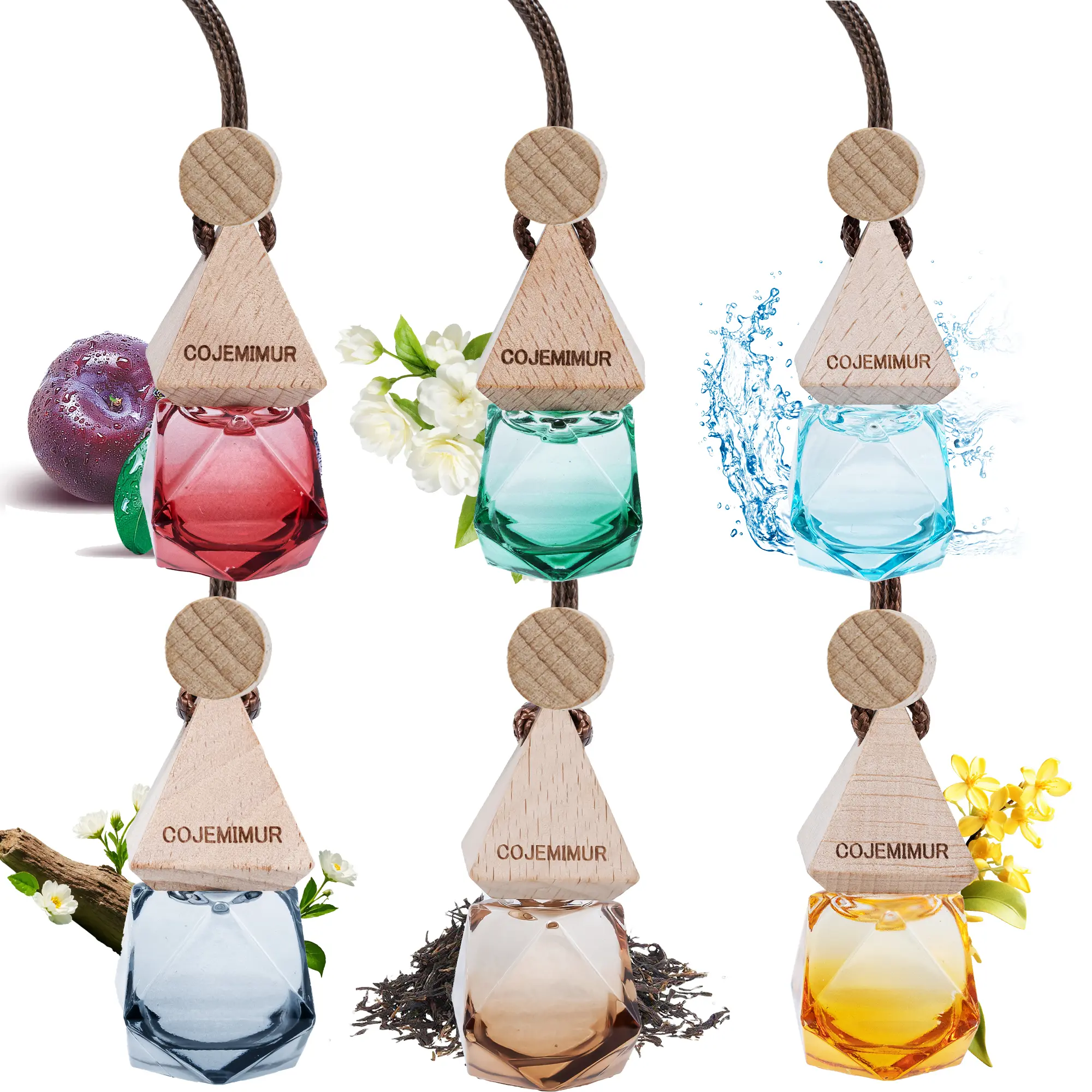 Women's car air freshener, 3-piece air diffuser set, hanging essential oil diffuser, long-lasting deodorizing effect, car fragrance accessory, diamond-shaped design, cute car decoration, unisex style (subtle fragrance)
