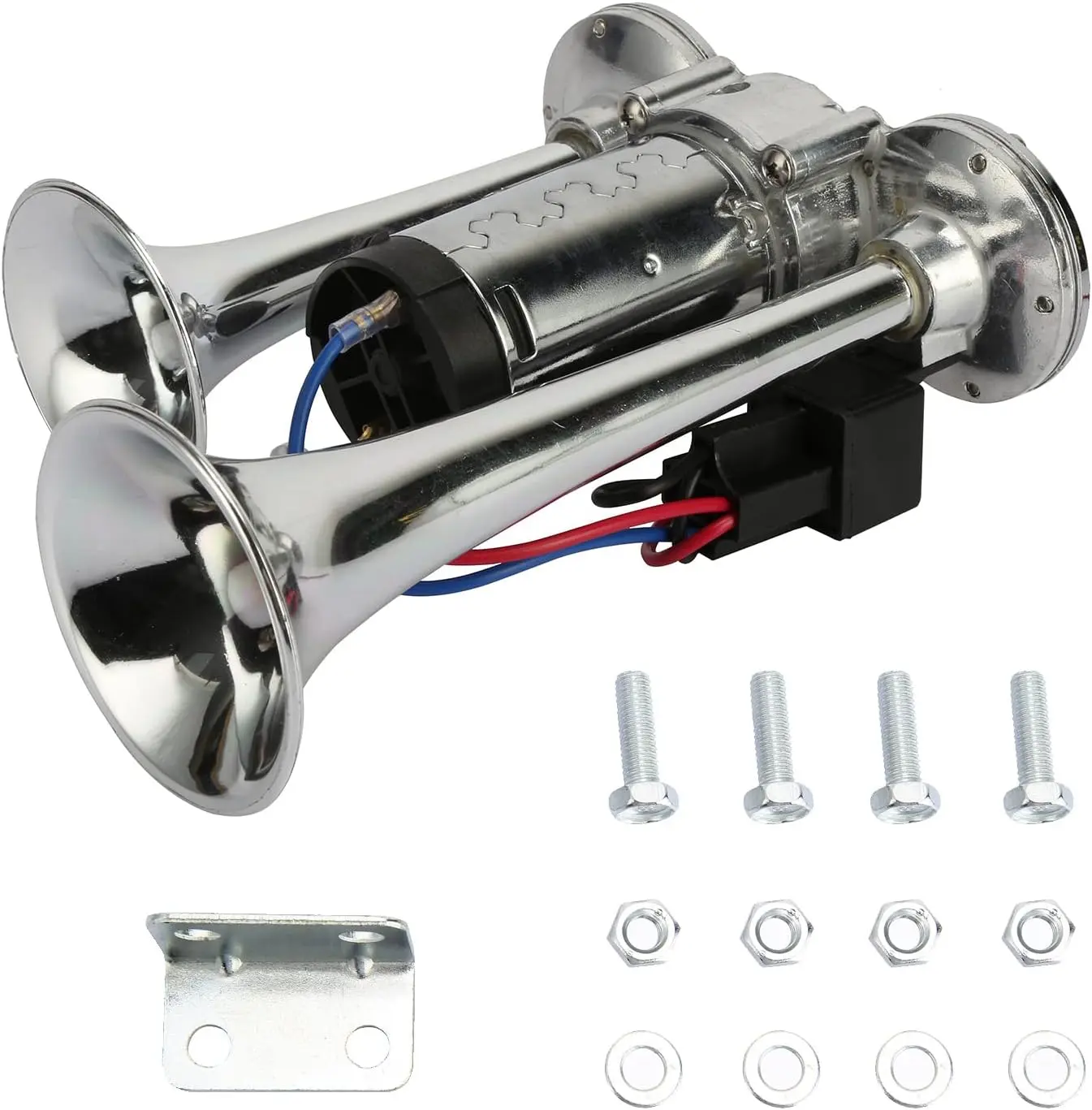 Super Loud Dual Electric Air Horns Kit for Vehicles - With Compressor, Applicable for Cars, SUVs, Trucks, Boats (Sliver)